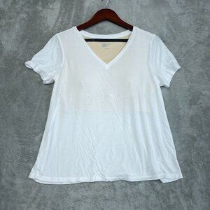 Modern Soul White V-Neck Short Sleeve Top L Modal Blend a1656